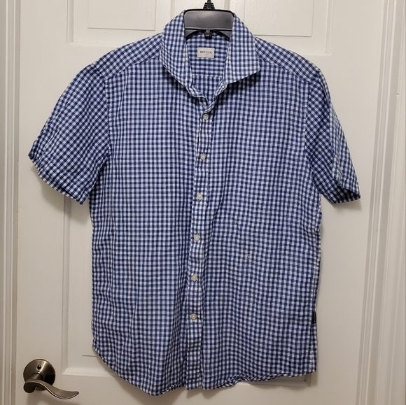 Breuer Blue and White Check Button Front Shirt SS size 173/4-45, Casual - Picture 1 of 8